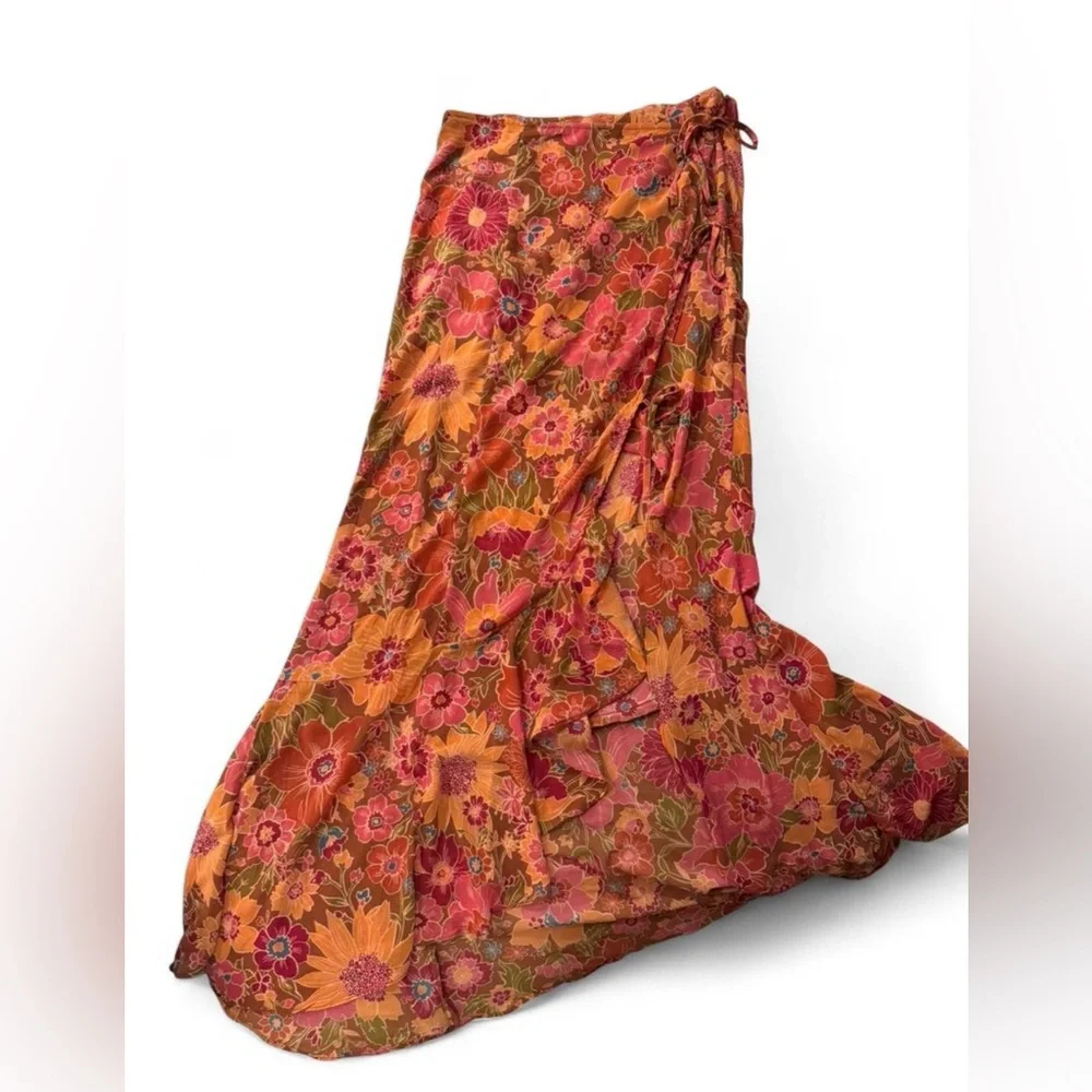 Free People Ruffle Edge Floral Wrap Maxi Skirt Size 4